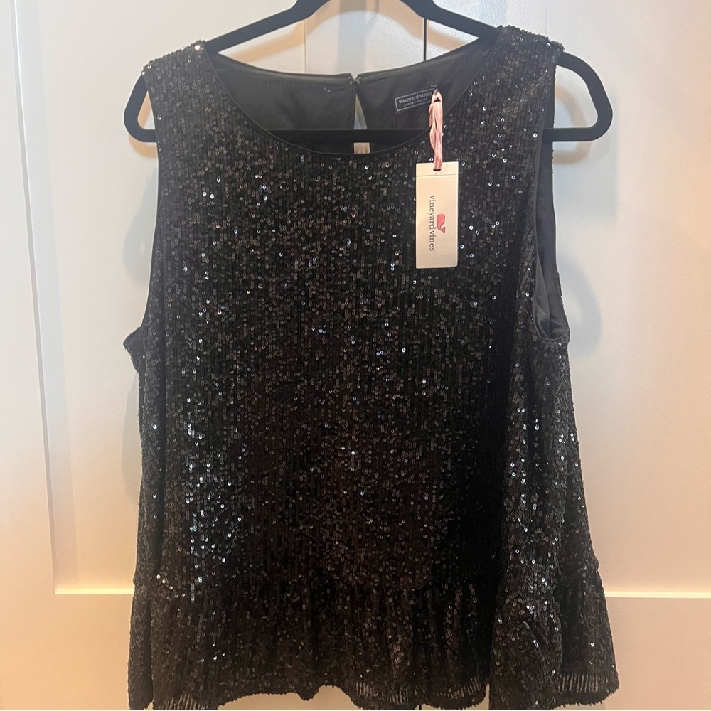 Vineyard Vines Black Sequin Sleeveless Blouse